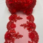 Valentina Textile Inc Inc VT-34 Sequin 3D lace Fabric with Embroideries on mesh with pearls and beads
