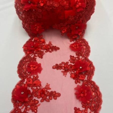 Valentina Textile Inc Inc VT-34 Sequin 3D lace Fabric with Embroideries on mesh with pearls and beads