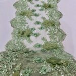 Valentina Textile Inc VT-33 Sequin 3D lace Fabric with Embroideries on mesh with pearls