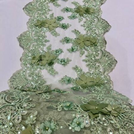 Valentina Textile Inc VT-33 Sequin 3D lace Fabric with Embroideries on mesh with pearls