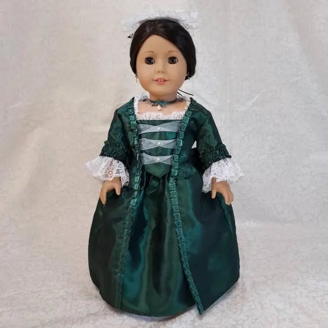Customer creation by Bridget — doll's gown in hunter green taffeta