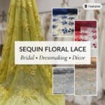 Floral Mesh Lace Fabric with Sequins by the Yard - Embroidered Bridal Lace, 52" Wide - VT-11
