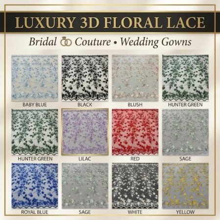 3D Floral Lace Fabric by the Yard - Embroidered Mesh Bridal Lace, Approx. 54-60" Wide - VT-35