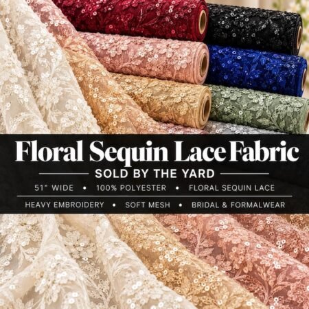 Floral Sequin Lace Fabric by the Yard - Embroidered Bridal Lace on Mesh, 51" Wide - VT-10