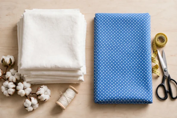 Cotton vs poly cotton fabric comparison — natural cotton and poly cotton fabrics side by side