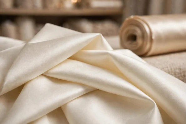 Mikado satin fabric for structured wedding gowns — subtle sheen twill weave