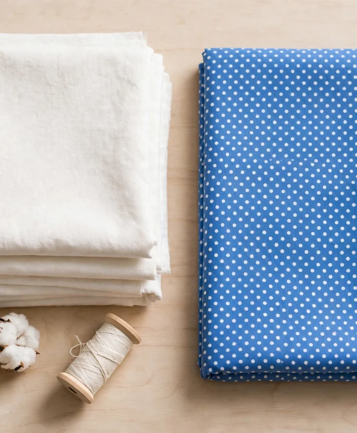 Cotton vs poly cotton fabric comparison — natural cotton and poly cotton fabrics side by side