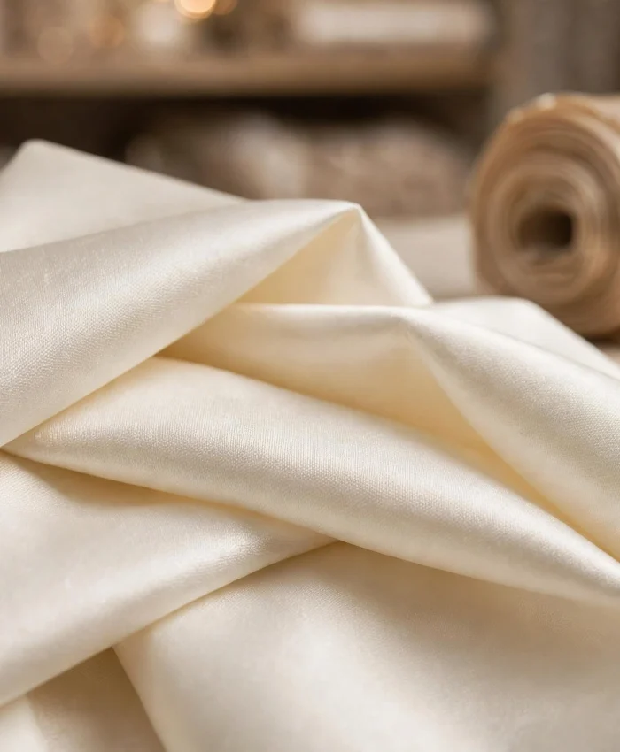 Mikado satin fabric for structured wedding gowns — subtle sheen twill weave